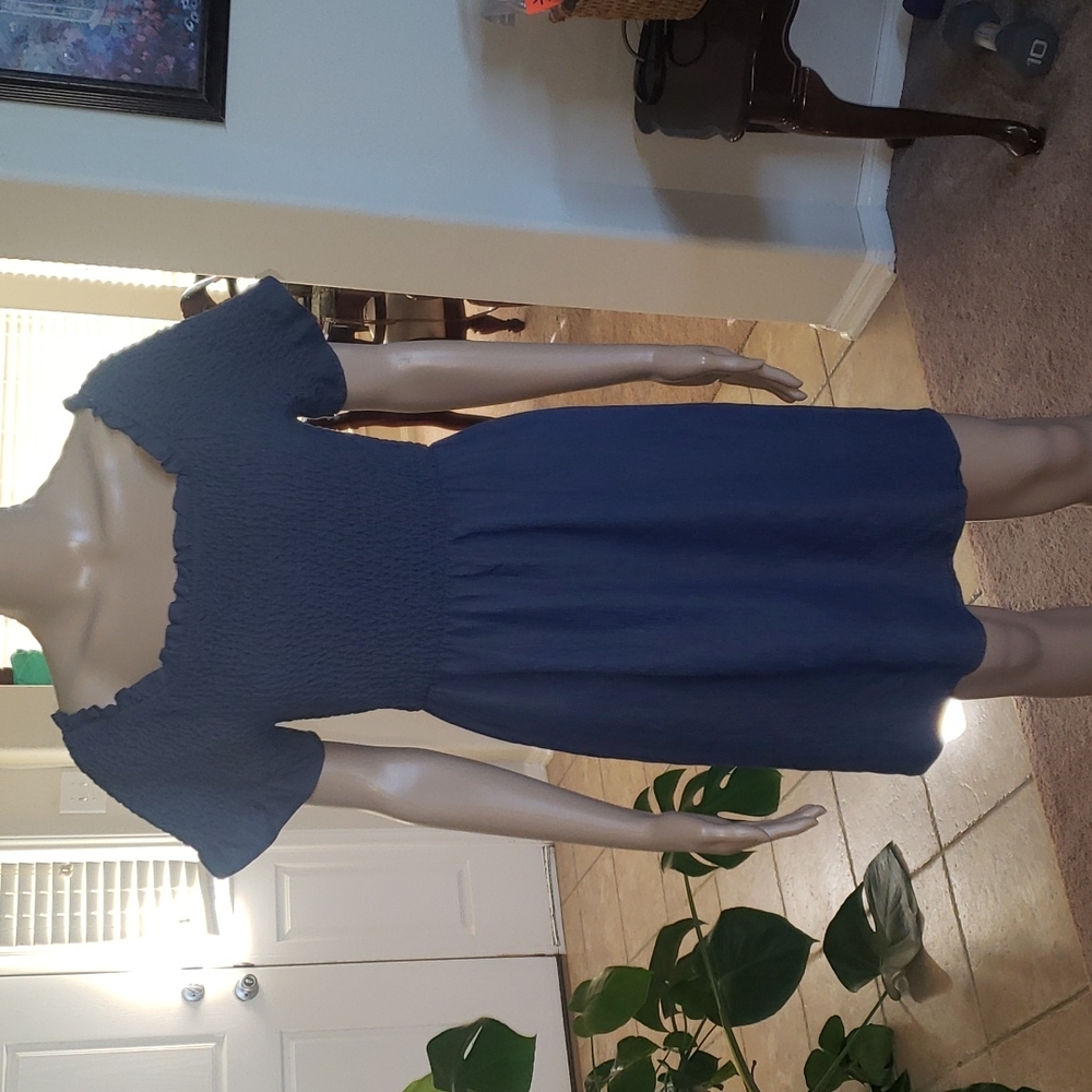 Naïf 1x smocked upper flare lower denim look mini dress / tunic
